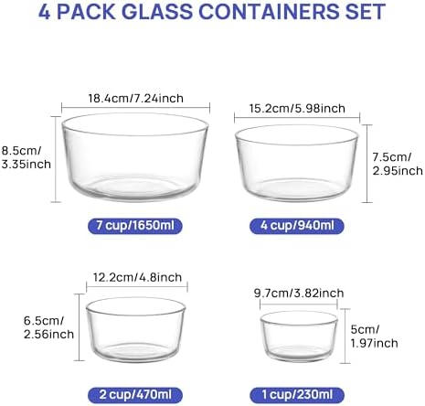 Vtopmart 4 Pack Glass Bowls with Lids (1, 2, 4, 7 Cup) - Image 2