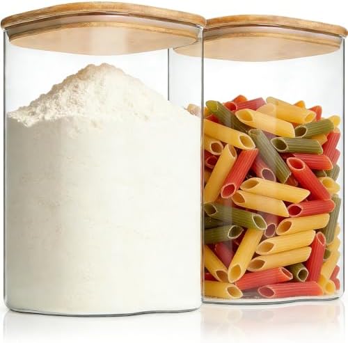 KEYWING 1.2 Gallon Glass Flour Storage Containers with Bamboo Lids, 2 Pack by KEYWINGDirect