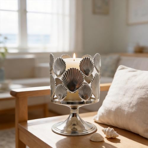 3 Wick Candle Holder, Fits 4 Inch Diameter Jar Candles, Decorative Candle Stand for Home, Living Room, Bedroom, Office & Gifting (Shell Silver) - Image 3