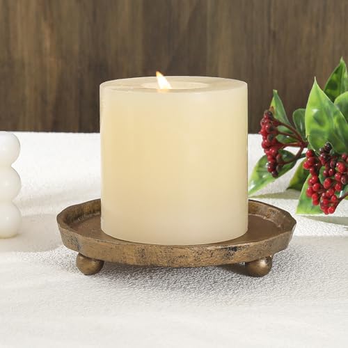 Vintage Cast Iron Pillar Candle Holder Plate, Rustic Brass Candle Tray - Image 3