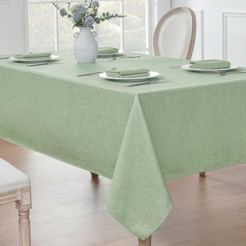 Veblandy Rectangle Tablecloth Linen Textured Waterproof & Stain Resistant Table Cloth Wrinkle Free Decorative Fabric Farmhouse Table Cover for Dining/Party/Buffet/Wedding, 60 x 120 Inch, Sage Green - Image 2