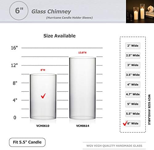 WGVI Hurricane Candle Holder Sleeve, Wide 6", Height 10", Clear Glass Cylinder Candleholder, Chimney Tube, Open Ended Candle Shade, 1 Piece - Image 3