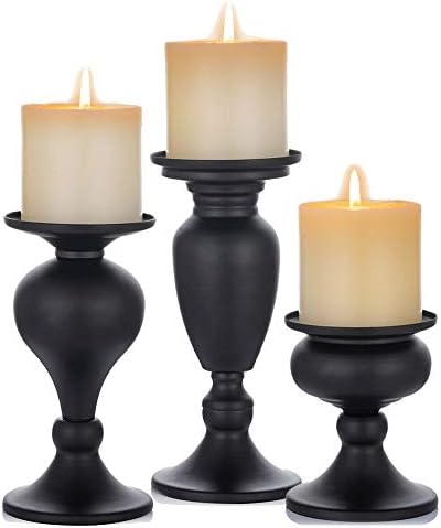 Sziqiqi Pillar Candle Holders Set of 3 Black for Table Mantle Fireplace Decor Modern Farmhouse Home Decor by SZIQIQI