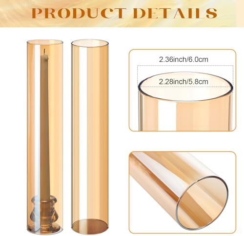 Teenyyou 12 Set Glass Hurricane Candle Holders Candlestick Bulk 12.6",Amber - Image 3