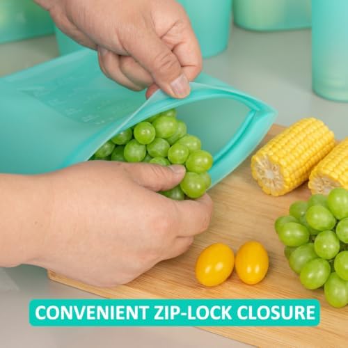 Reusable Food Bags, 12 Pack 100% Silicone Food Storage Bags Stand Up Zip Lock Container, Freezer Microwave Oven Dishwasher Safe, 4 Medium 4 Small 4 Extra Small, Aqua - Image 5