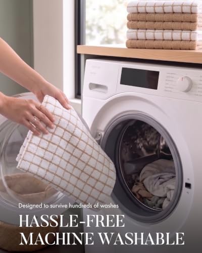 Bumble Dish Cloths (6-Pack), 100% Cotton Kitchen Towels, 12"x12" - Tan - Image 7