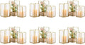 Nuptio Glass Hurricane Candle Holder Set of 18 Gold Pillar Candle Holders Large Rectangular Candleholder Table Centerpieces Decoration for Wedding Party Holiday Home Ornaments 9.5 & 8.1 & 6.5 inch by Nuptio