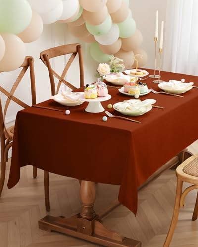 Pureegg Rectangle Linen Tablecloth Waterproof & Stain Resistant, Wrinkle-Free Table Cloth Adds Elegance and Protection, Ideal for Dining, Party, Wedding and Outdoor, 60 x 84 Inch, Cream, Terracotta - Image 6