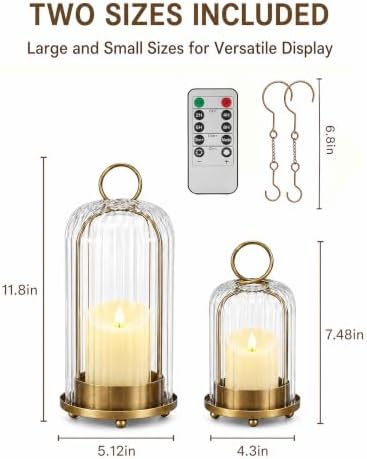 Ribbed Glass Candle Holder Set, Hurricane Candle Holders with LED Candles - Image 3