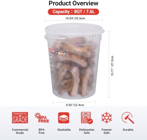 2 Pack 8QT Commercial Round Food Storage Containers with Lids - Image 2