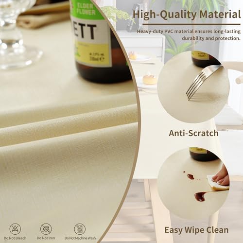 Rectangle Table Cloth,100% Waterproof Tablecloth Oil Proof Spill Proof Vinyl Table Cloth, Wipe Clean Plastic Table Cover for Dining, Camping, Indoor and Outdoor 54" x 78",Beige - Image 3
