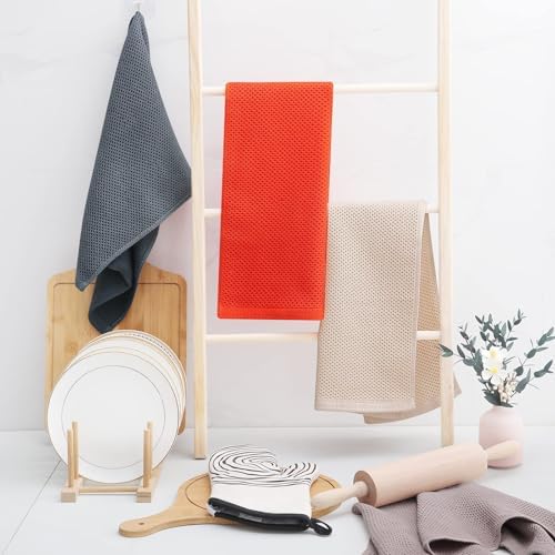 Homaxy 100% Cotton Waffle Weave Kitchen Dish Towels 12-Pack, Beige - Image 6