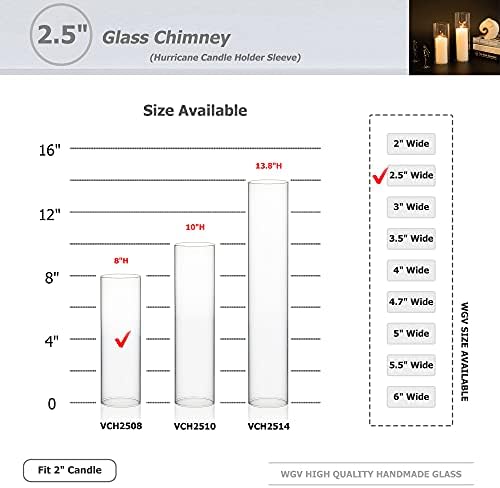 WGVI Hurricane Candle Holder Sleeve, Wide 2", Height 14", Clear Glass Cylinder Candleholder, Chimney Tube, Open Ended Candle Shade, 24 Pieces Bulk - Image 3