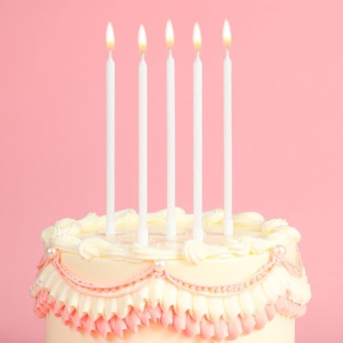 PHD CAKE Iridescent White Long Thin Metallic Birthday Candles, Cake Candles, Birthday Parties, Wedding Decorations, Party Candles - Image 2