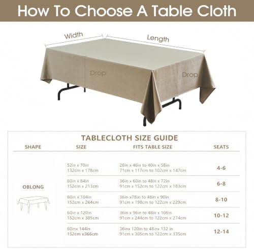 Veblandy Rectangle Tablecloth Linen Textured Waterproof & Stain Resistant Table Cloth Wrinkle Free Decorative Fabric Farmhouse Table Cover for Dining/Party/Buffet/Wedding, 60 x 84 Inch, Mocha - Image 6