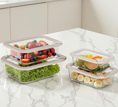 Glass Food Containers with Glass Lid, Microwave Safe Food Storage Container Set, 4 Pack, Airtight Storage Set with Leak Proof Lids, Meal Prep Containers - Image 5
