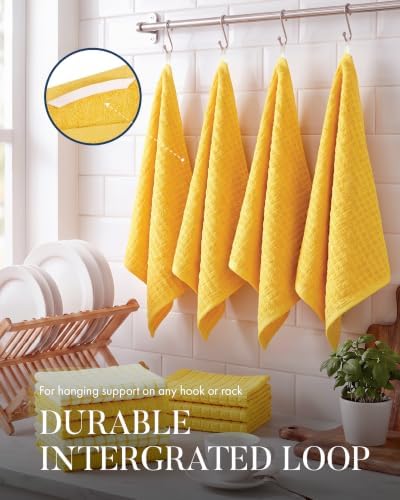 Bumble Kitchen Towels (6-Pack), 16"x28", 100% Cotton Dish Towels - Yellow - Image 6