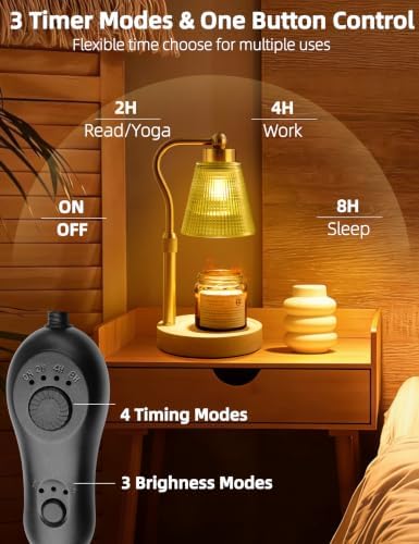 Candle Warmer Lamp for Jar Candles, Height Adjustable & Dimmable with 2/4/8H Timer, 2 * 50W Halogen Wax Melter Warmer for Home Office Décor, Flameless & Smokeless, Gift for Women Mom,Gold-Green - Image 4