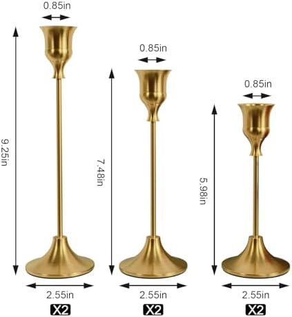 NLBTW Brass Gold Candlestick Holders, Metal Taper Candle Holder, Set of 6 - Image 3