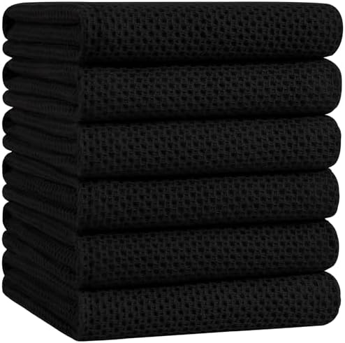 Homaxy 100% Cotton Oversized Waffle Weave Kitchen Towels 6-Pack, Black by Homaxy