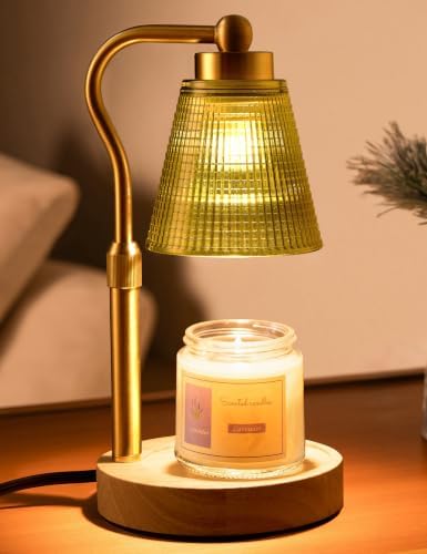 Candle Warmer Lamp for Jar Candles, Height Adjustable & Dimmable with 2/4/8H Timer, 2 * 50W Halogen Wax Melter Warmer for Home Office Décor, Flameless & Smokeless, Gift for Women Mom,Gold-Green by Unknown