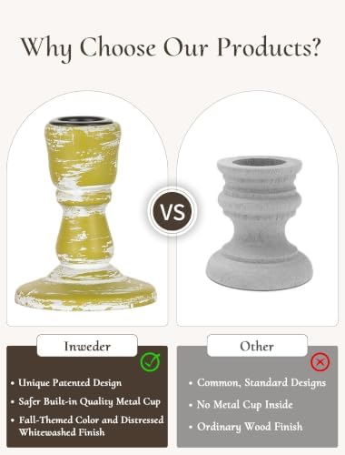 Fall Table Decor Rustic: Wooden Candlestick Holders Set of 4 - Image 4
