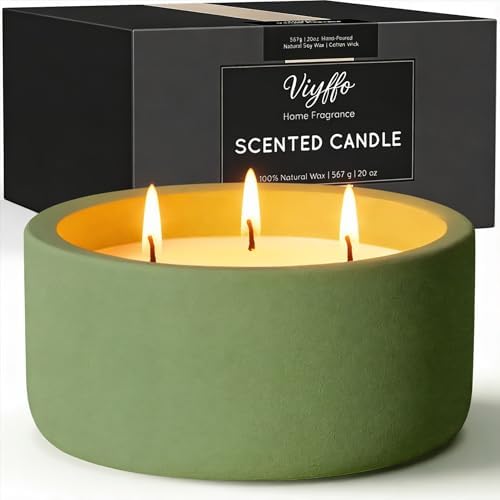 Viyffo 20oz Large Odor Eliminating Candle - Eucalyptus Mint, 3 Wick Fall Scented Soy Candle, Non Toxic, Matte Green Ceramic Jar, Fresh Home Fragrance for Bathroom, Pet, Smoke & Kitchen Odors by Viyffo