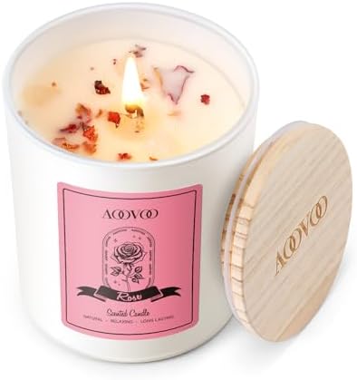 AOOVOO Rose Scented Candles for Women - Aromatherapy Candle with Crystals Inside, 7oz Soy Candles for Home Scented, Mothers Day Birthday Gifts Mothers Day Candle for Women Mom by AOOVOO