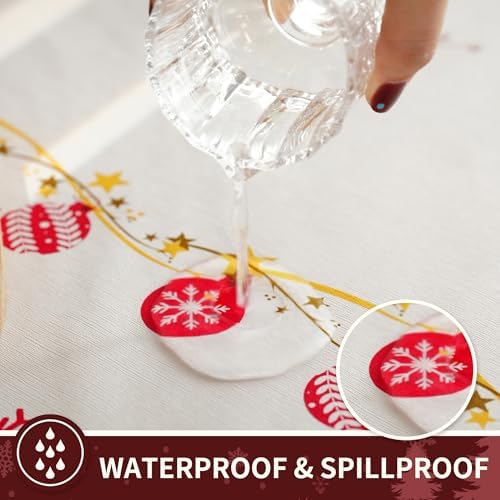 Christmas Rectangle Table Cloth,100% Waterproof Tablecloth,Christmas Decorations for Home, Vinyl Tablecloth Plastic Table Cover for Party，Picnic,Dining,Outdoor 54" x 54",Merry Ribbon - Image 2