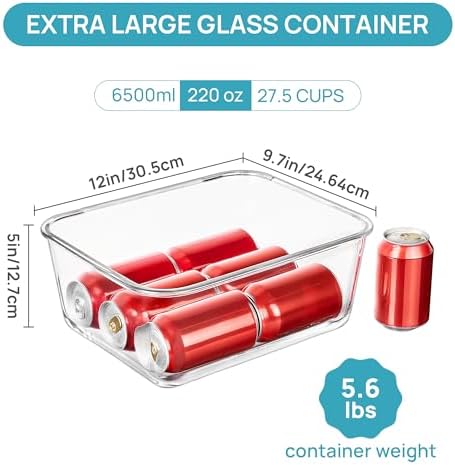 Vtopmart Extra Large Glass Food Storage Containers, 6.5L/220oz/27.5cup - Image 2