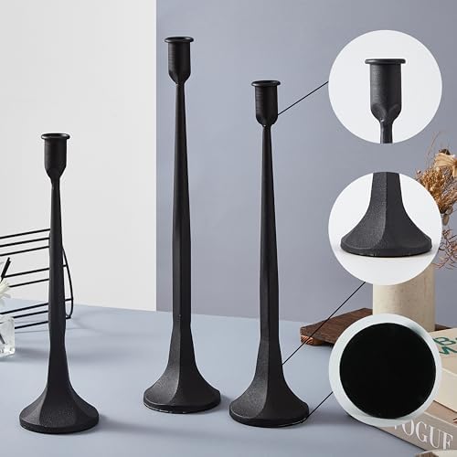 Denique Iron Taper Candle Holder Set of 3, Black Candlestick Holders 19.3”17” 14” Heightening Decorative Candle Stand Set for Wedding, Dining Table, Home Decoration (Black) - Image 6