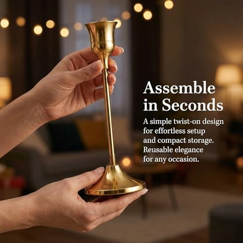 Brass Gold Candle Holders Rustproof Taper Candlestick Holders for Holiday Party Table Centerpiece Wedding Fireplace Mantel Housewarming Gift,10 Sets(30 Pcs) - Image 6