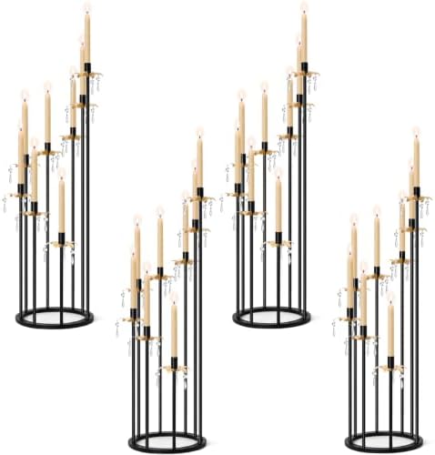 8 Arms Candelabra Candle Holder for Wedding Decorations, 33.8 inches Tall Metal Candlesticks Holder for Table Dinner Party Valentines Day Fireplace Decoration (4, Black&Gold Set) by KOLNLALA