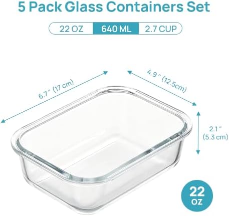 Vtopmart 5 Pack Glass Food Storage Containers with Bamboo Lids, 22oz - Image 2