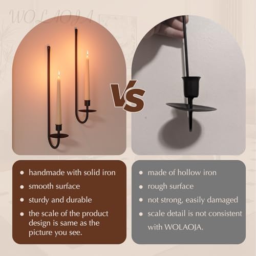 Metal Wall Candle Sconce Holder Set of 2 Wall Mount Candle Holder Pillar Holder Black Modern Wall Candle Sconces Hanging for Living Room Farmhouse Fireplace Wedding - Image 5