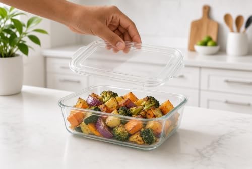 Glass Food Storage Containers with Lids — 12 Piece — 6 Containers + 6 Lids, 21.98 oz Each Glass, BPA-Free Leakproof Stackable Lids, Microwave, Oven & Dishwasher Safe — Ideal for Meal - Clear Lid - Image 6