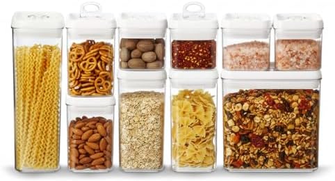 Felli Flip Tite Storage Container with 4 Inch Lid SQUARE & RECTANGLE, Air Tight Ring Seal Top Clear Acrylic Canister Jar, Spice Pasta Cereal Snack Pantry Organizer, Gift Set for Women (10pk, Variety) by Felli