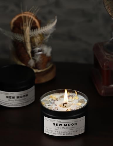 NEW Moon Handmade Candle, New Beginnings, Ritual Energy Gift, Intention De-Stress Good Fortune, Success Protection, Meditation, Moonstone, Soy Wax (8oz) - Image 6