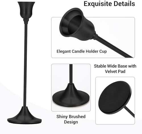 Tifanso 3PCS Vintage Black Taper Candlestick Holders for Table Decor - Image 4