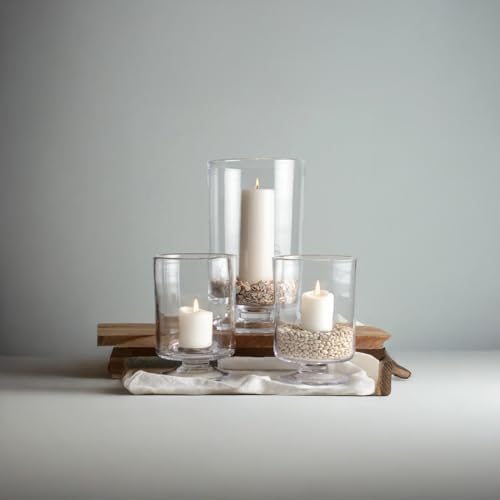 WGVI Clear Glass Pedestal Hurricane Candle Holder, 6"+8"+10" H, Decorative Vase for Pillar Candles, Short Stemmed Candleholder Cylinder, Tabletop, Home Décor, 1 Set of the Smaller 3 Sizes - Image 4