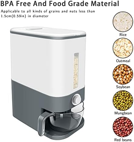 Lenwi 22-25 Lbs Rice Dispenser, Large Cereal Dry Food Storage Containers with Measuring Cup,BPA-Free Household for Kitchen Pantry Organization-Grey - Image 2