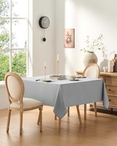 Decorelia Faux Linen Square Tablecloth for Dining Room,Waterproof Texture Decorative Farmhouse Rustic Table Cloth for Indoor Outdoor Party Holiday Banquet Picnics Patio 52 x 52 Inch (Square),Cool Grey - Image 3