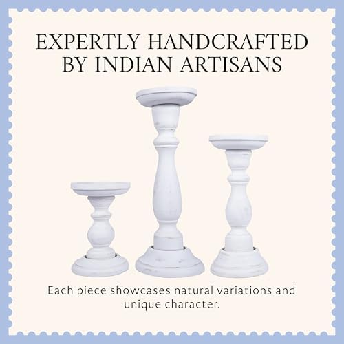 Mela Artisans Tuli Mango Wood Candle Holders - Shabby White, Set of 3 - Image 5