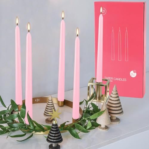 YOROXRG 24 Pack Pink Taper Candles, 7-8 Hours Burn Time, Unscented, Smokeless and Dripless, 0.75 x 10 Inch Dinner Candle Set for Valentine's Day,Household, Wedding, Party and Home Décor Candlesticks - Image 5