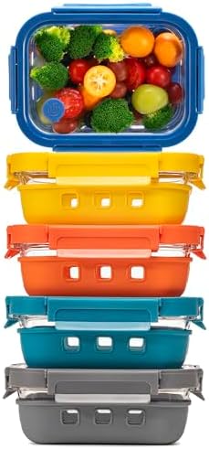GENICOOK 5 Set Glass Meal Prep Containers with Glass Lids by GENICOOK