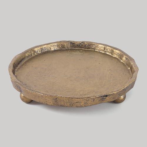 Vintage Cast Iron Pillar Candle Holder Plate, Rustic Brass Candle Tray by SUJUN