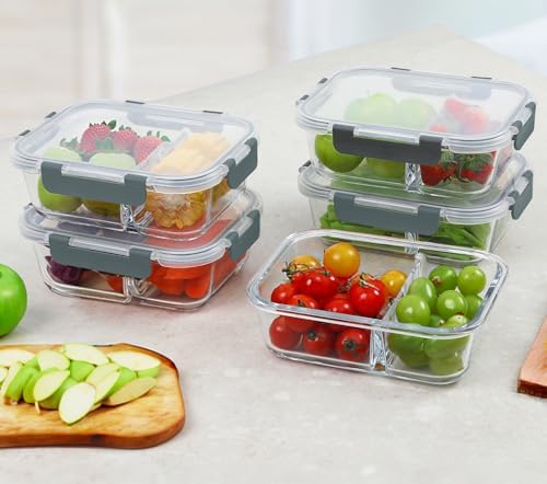 M MCIRCO 10 Pack,30 oz, 2 Compartments Glass Meal Prep Containers with Lids - Image 6