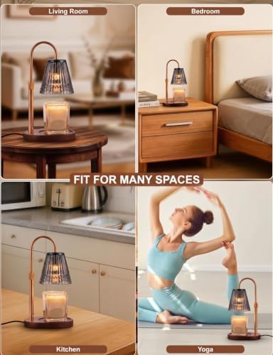 Candle Warmer Lamp with Timer & Dimmer, Adjustable Height Glass Candle Warmer for Jar Candles, Smoky Grey Crystal Shades Brass Electric Wax Melt Lamp with 2 Bulbs - Image 6