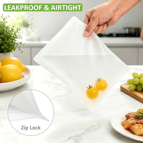 Reusable Sandwich Bags & Snack Bags Set, 8 Pack, 100% Silicone Reusable Storage Bag, Soft Shell Ziplock Silicone Food Storage Containers, Freezer Microwave Oven Dishwasher Safe, Translucent - Image 4