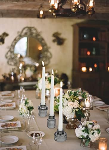 Vixdonos Taper Glass Candlestick Holders Tealight Candle Holders for Table Centerpieces, Wedding Decor and Dinner Party (3 Pcs, Gray) - Image 4